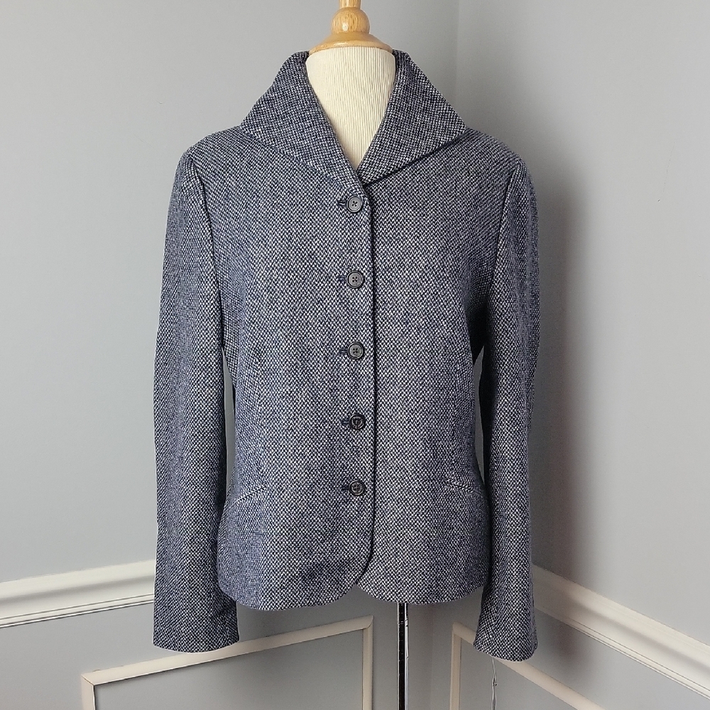 LAUREN RALPH LAUREN Artic Night Blue Tweed Wool 5 Button Office Blazer Jacket 14